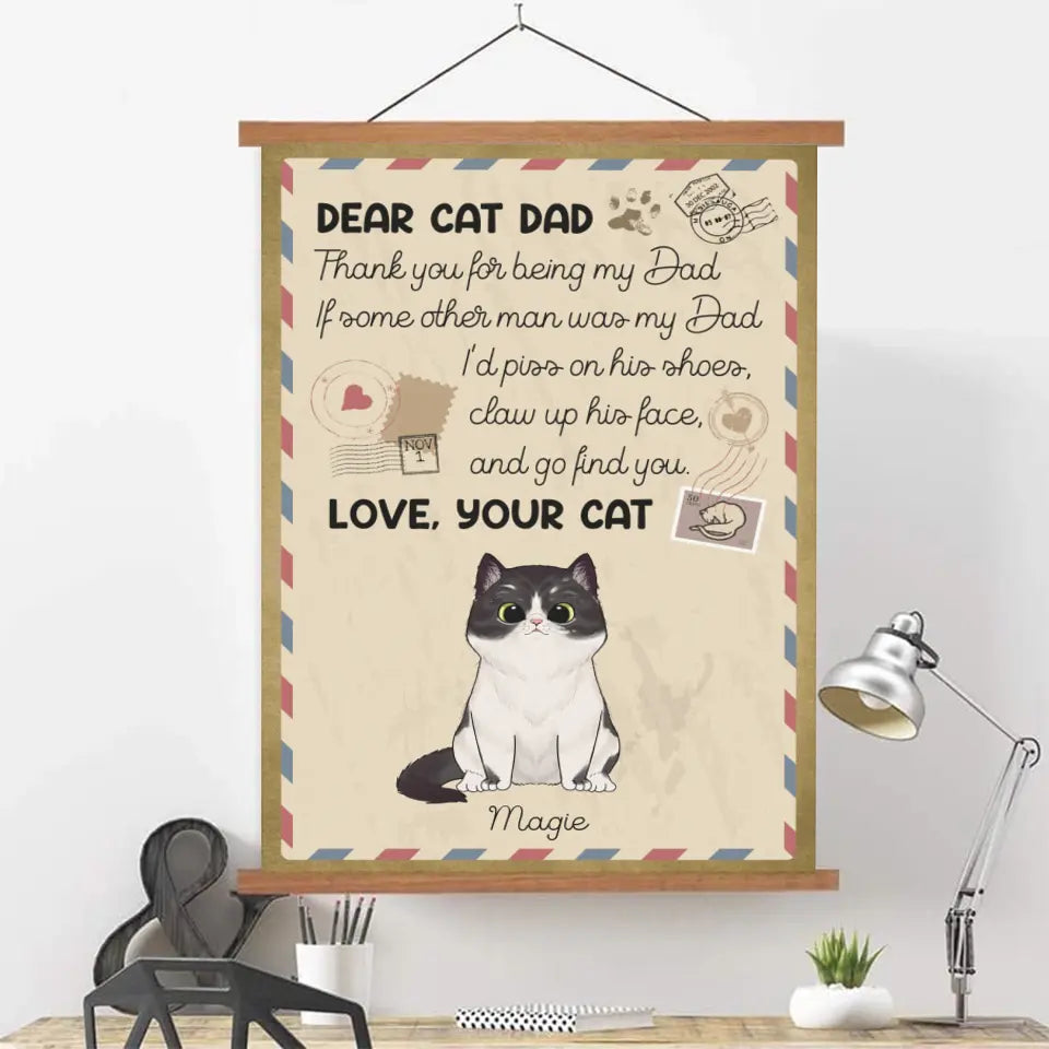 Dear Cat Dad Letter - Personalized  Scroll Canvas