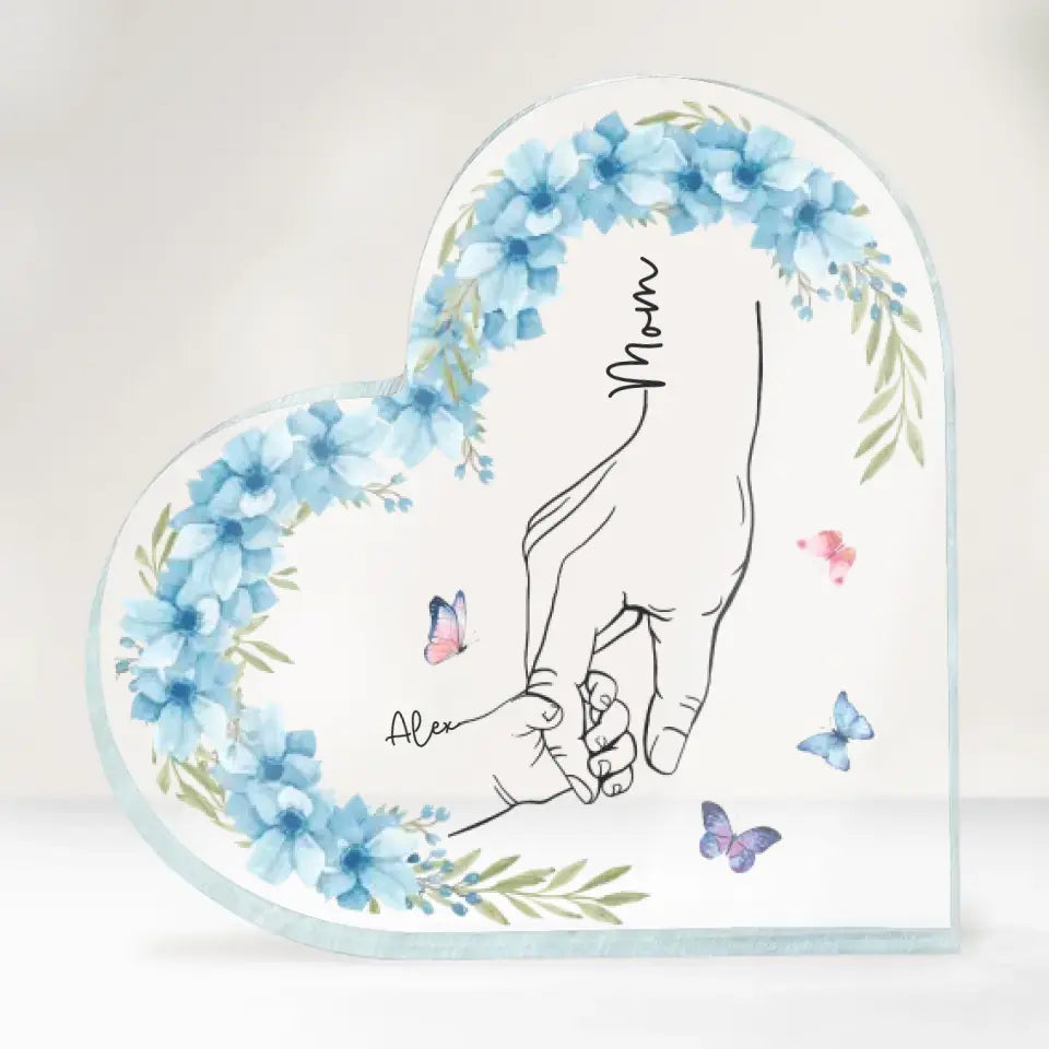 Mom And Kid Hands Flower - Personalized Heart Acrylic Plaque, Custom Mother's Day Gifts From Kids - AP28