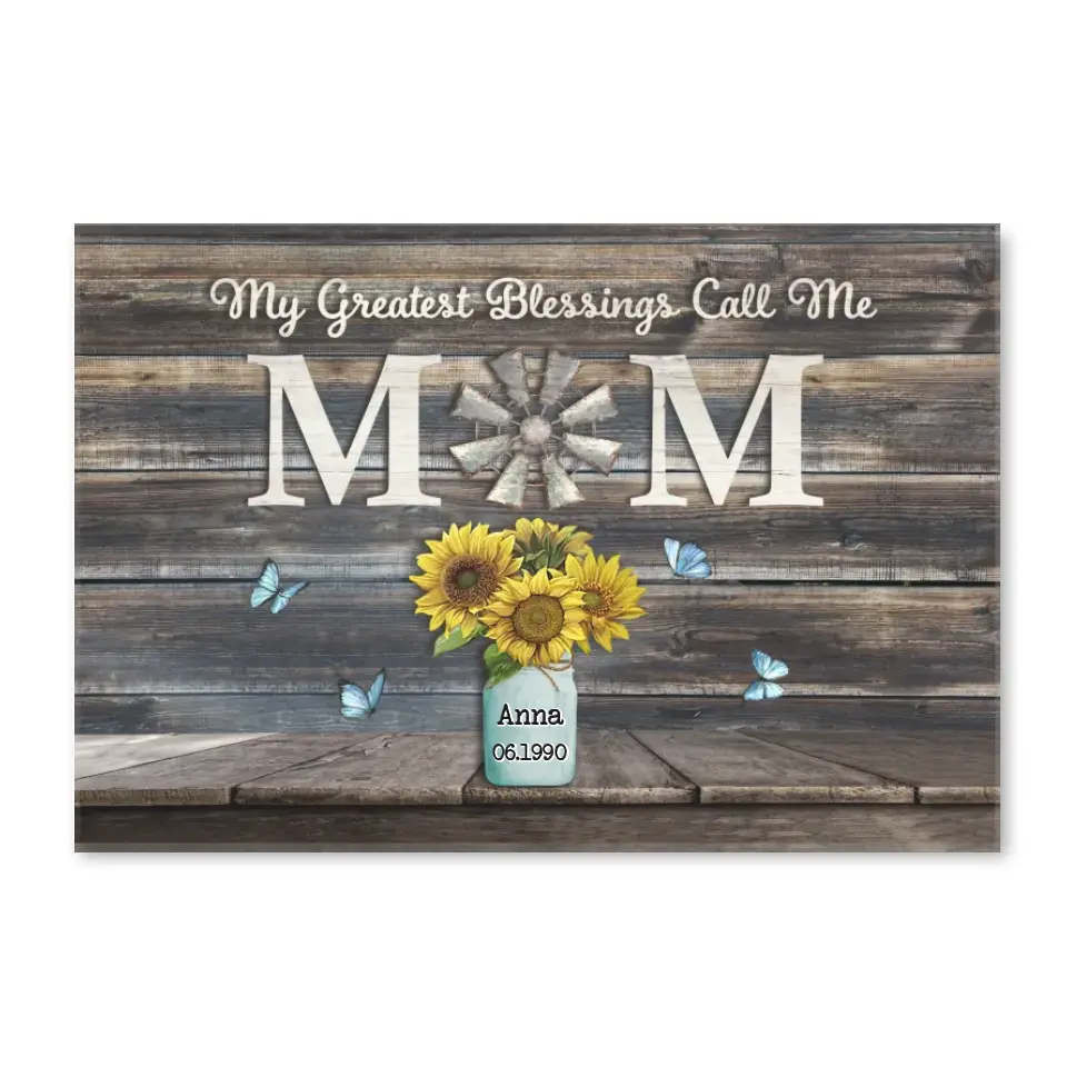 Blessings Call Me Mom - Personalized Canvas, Gift