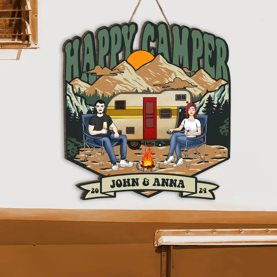 Happy Camper - Personalized Wood Sign, Gift For Camping Lover - DS777
