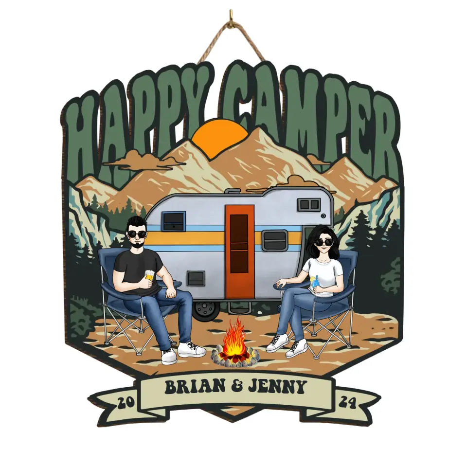 Happy Camper - Personalized Wood Sign, Gift For Camping Lover - DS777