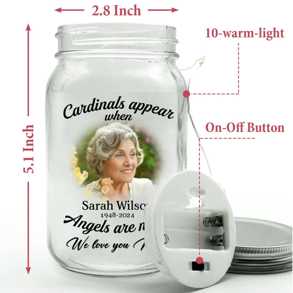 We Love Mom, Cardinals Appear When Angels Are Near - Personalized Mason Jar Light - MJL15