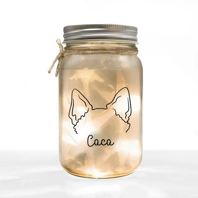 Dog Ear With Custom Name - Personalized Mason Jar Light, Gift For Pet Lovers - MJL12