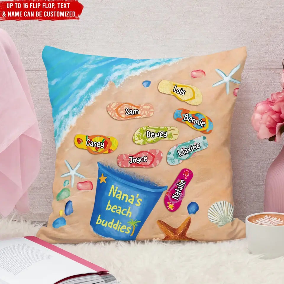 Grandma's/Mom's Beach Buddies - Personalized Pillow, Happy Mother's Day, Summer Beach Gift For Family - PC78