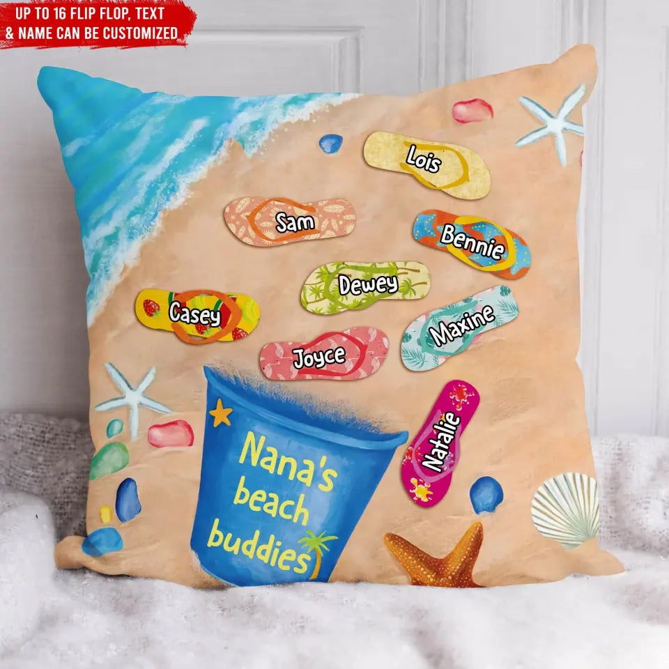 Grandma's/Mom's Beach Buddies - Personalized Pillow, Happy Mother's Day, Summer Beach Gift For Family - PC78
