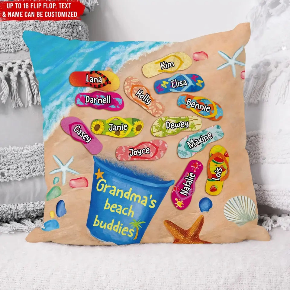 Grandma's/Mom's Beach Buddies - Personalized Pillow, Happy Mother's Day, Summer Beach Gift For Family - PC78