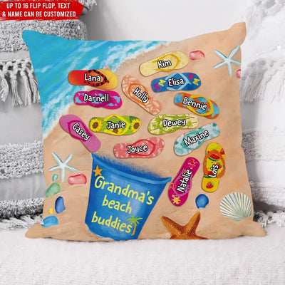 Grandma's/Mom's Beach Buddies - Personalized Pillow, Happy Mother's Day, Summer Beach Gift For Family - PC78