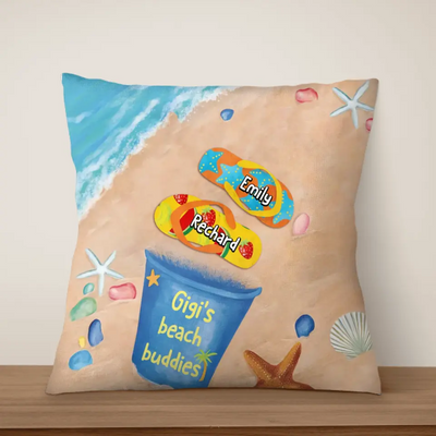 Grandma's/Mom's Beach Buddies - Personalized Pillow, Happy Mother's Day, Summer Beach Gift For Family - PC78