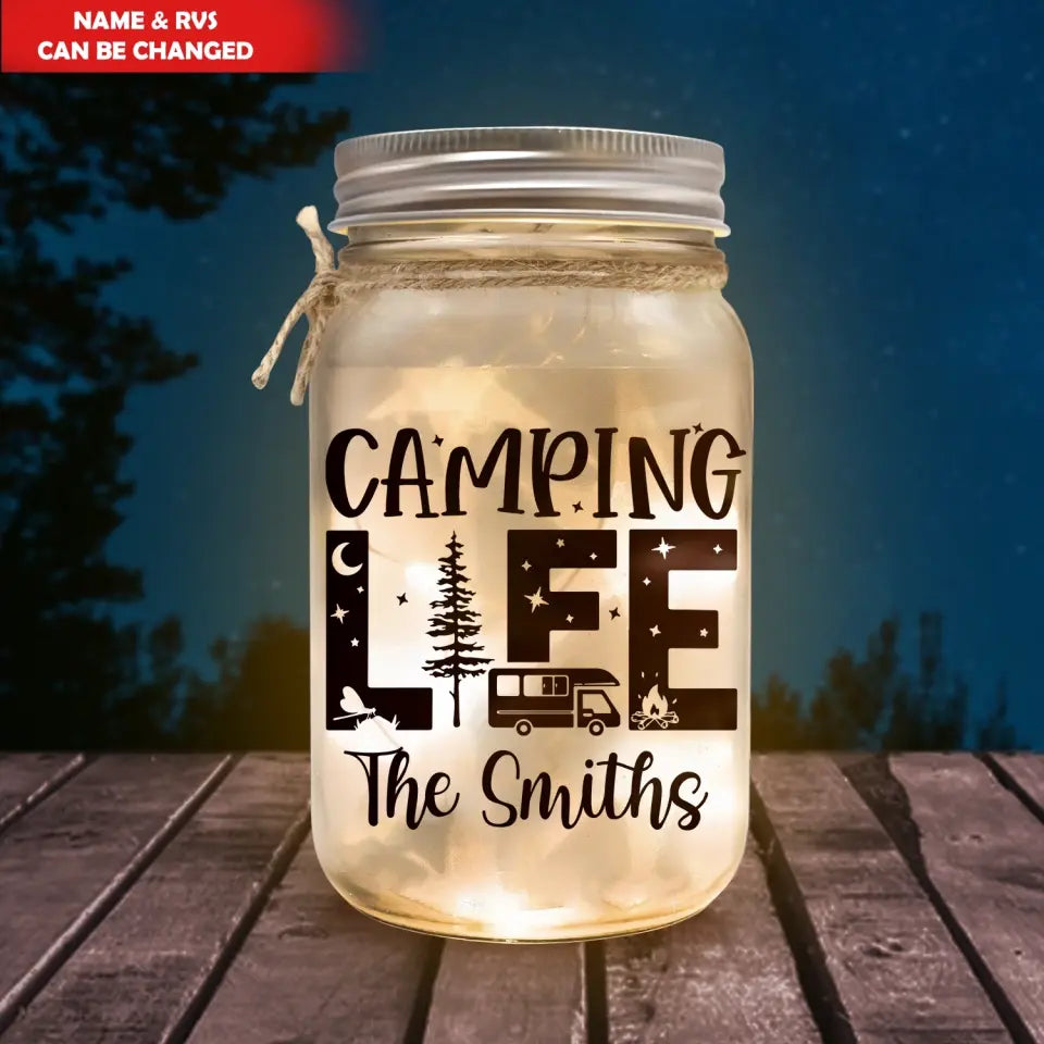 Camping Life - Personalized Mason Jar Light, Gift For Camping Lover , Camping, camping gift,camping,campsite,campgrounds,custom gift,personalized gifts, mason jar light, custom mason jar light, custom light