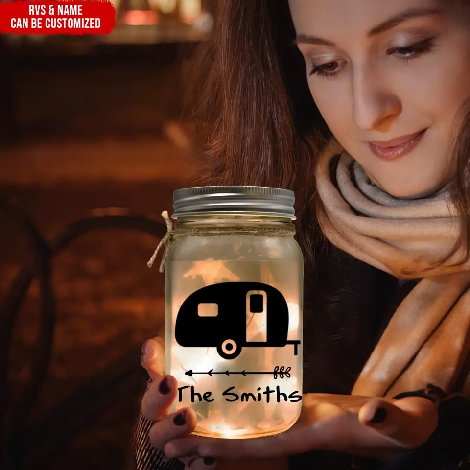 Camping RVs - Personalized Mason Jar Light, Gift For Family, Camping Gift - MJL18