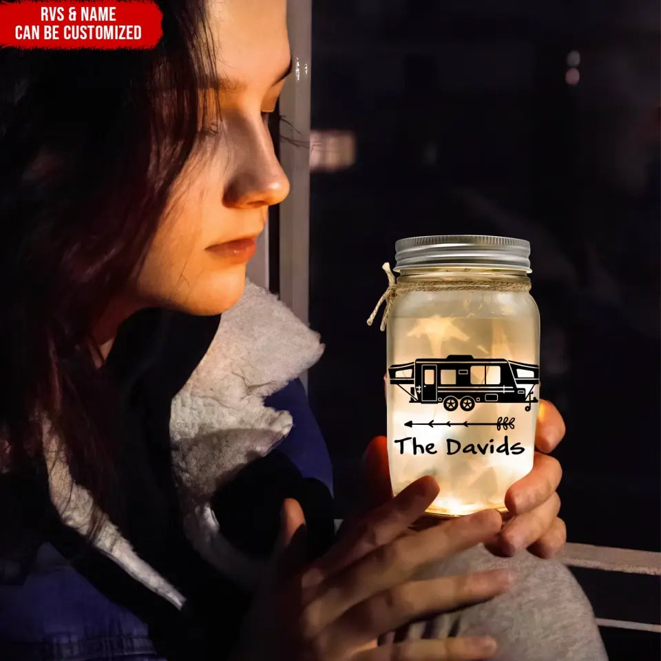 Camping RVs - Personalized Mason Jar Light, Gift For Family, Camping Gift - MJL18