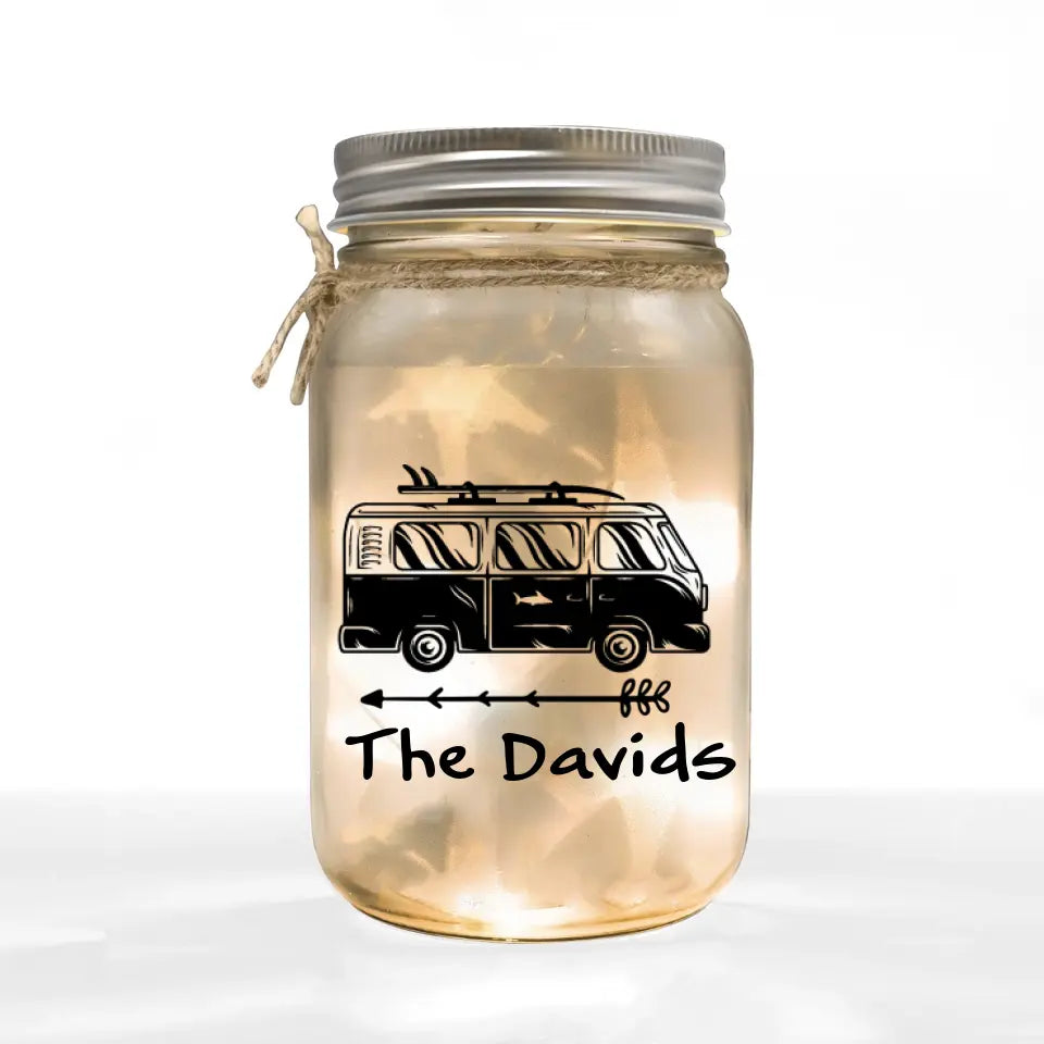 Camping RVs - Personalized Mason Jar Light, Gift For Family, Camping Gift - MJL18