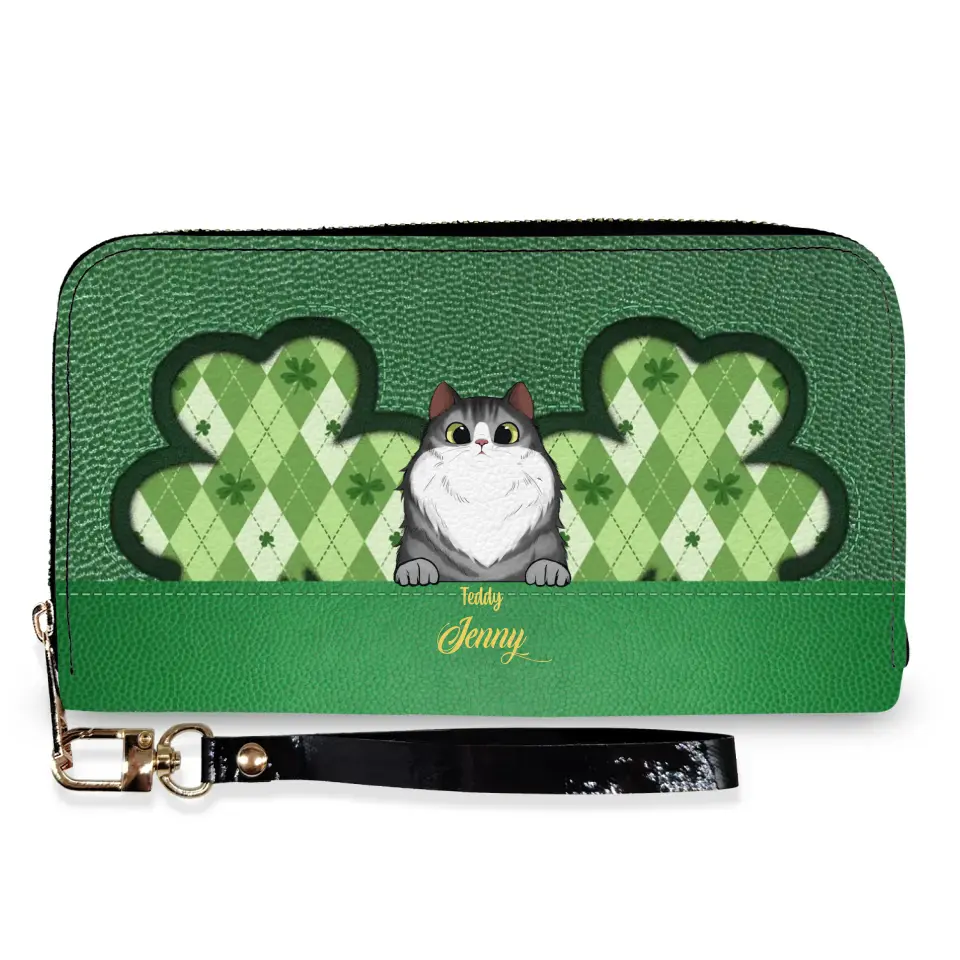 Saint Patrick&#39;s Day Cat - Personalized Leather Wallet, Gift For Cat Lovers - LW10