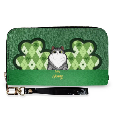 Saint Patrick's Day Cat - Personalized Leather Wallet, Gift For Cat Lovers - LW10