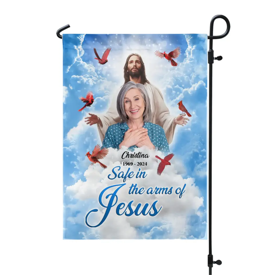 Safe In The Arms Of Jesus - Personalized Garden Flag, Memorial Gift, Sympathy Gift - GF172