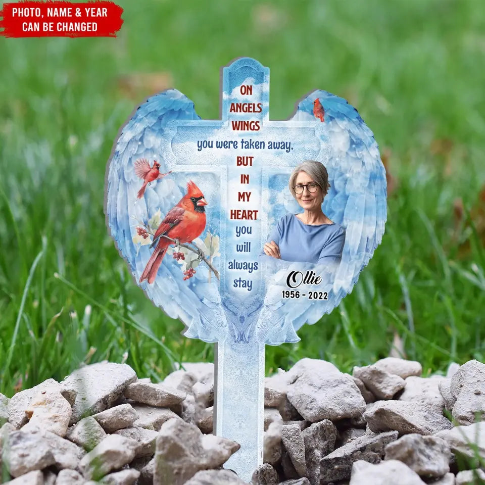 On Angels Wings You Were Taken Away - Personalized Plaque Stake, Memorial Gift For Loss Of Loved One - PS95