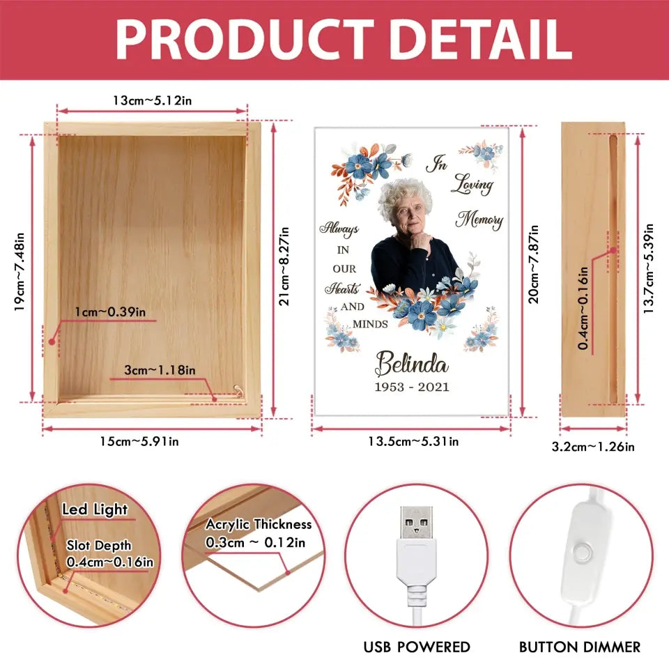 Always In Our Hearts And Minds - Personalized Frame Light Box, Memorial Picture Gift - FLB10