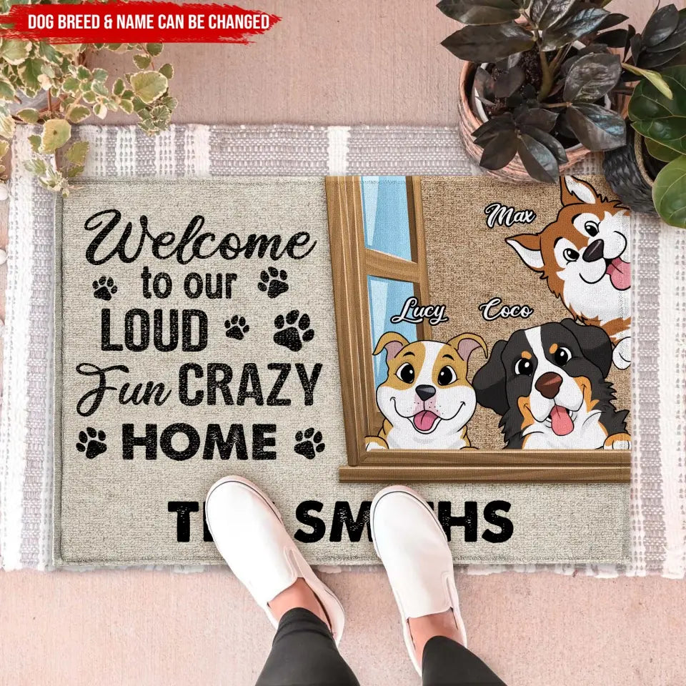 Welcome To Our Loud Fun Crazy Home - Personalized Doormat, Gift For Dog Lover - DM277