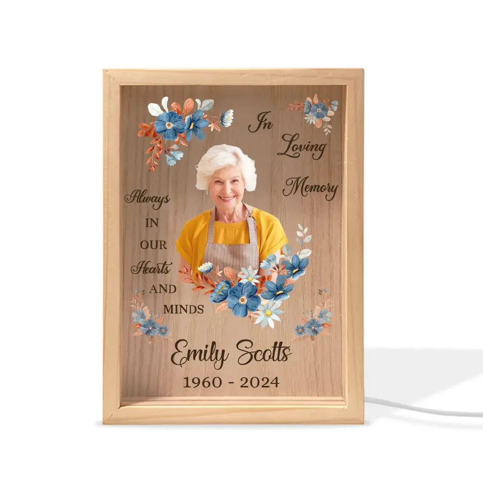 Always In Our Hearts And Minds - Personalized Frame Light Box, Memorial Picture Gift - FLB10