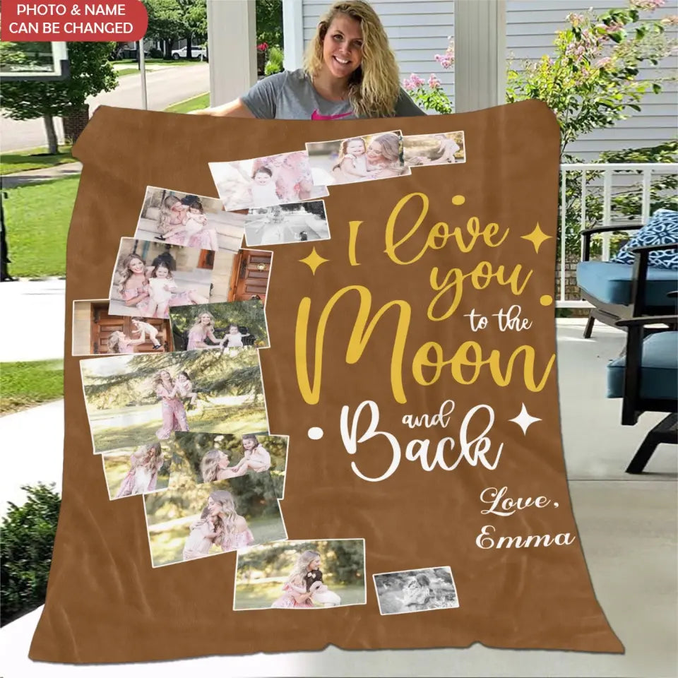 I Love You To the Moon and Back - Personalized Blanket, Mothers Day/Birthday Gift For Mom - BL54