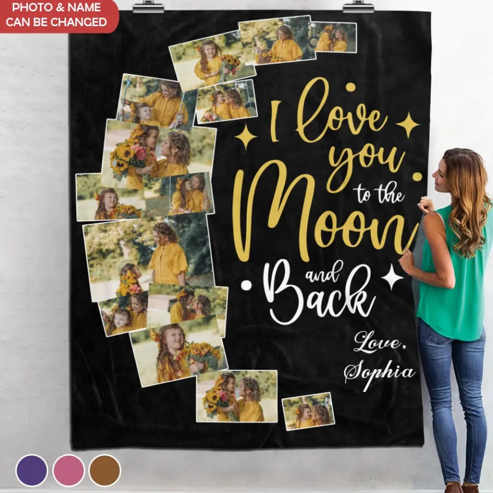 I Love You To the Moon and Back - Personalized Blanket, Mothers Day/Birthday Gift For Mom - BL54