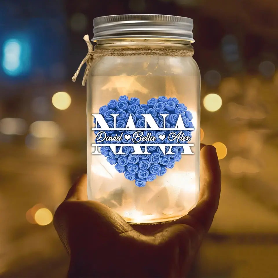 Flower Heart - Personalized Mason Jar Light, Gift For Mom, Grandma - MJL23