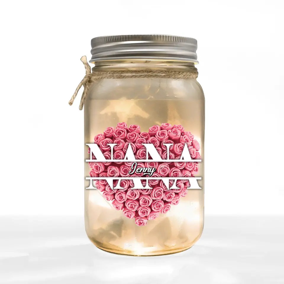 Flower Heart - Personalized Mason Jar Light, Gift For Mom, Grandma - MJL23