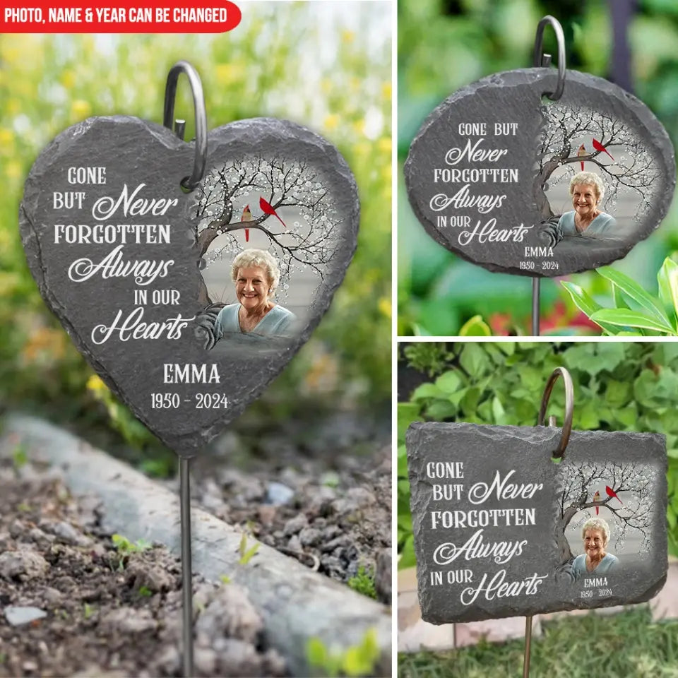Gone But Never Forgotten Always In Our Hearts - Personalized Garden Slate, Memorial Gift - GS81