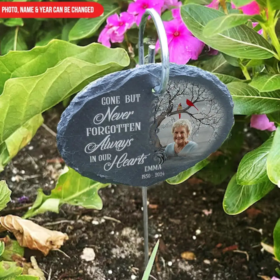 Gone But Never Forgotten Always In Our Hearts - Personalized Garden Slate, Memorial Gift - GS81