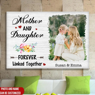Mother And Daughter Forever Linked Together - Personalized Canvas, Gift For Mom, Mother And Kids Gift - CA112