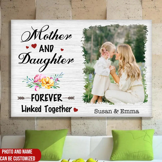 Mother And Daughter Forever Linked Together - Personalized Canvas, Gift For Mom, Mother And Kids Gift - CA112