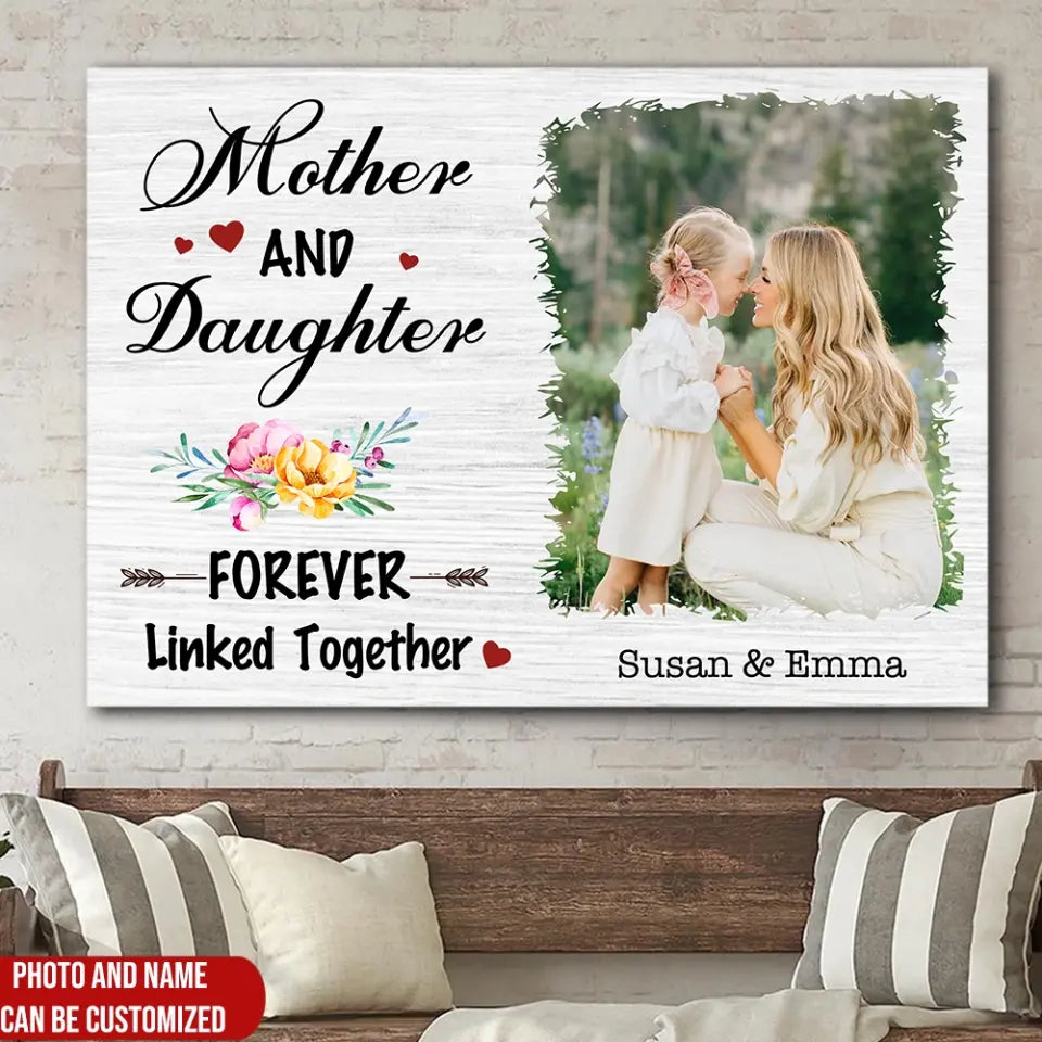 Mother And Daughter Forever Linked Together - Personalized Canvas, Gift For Mom, Mother And Kids Gift - CA112