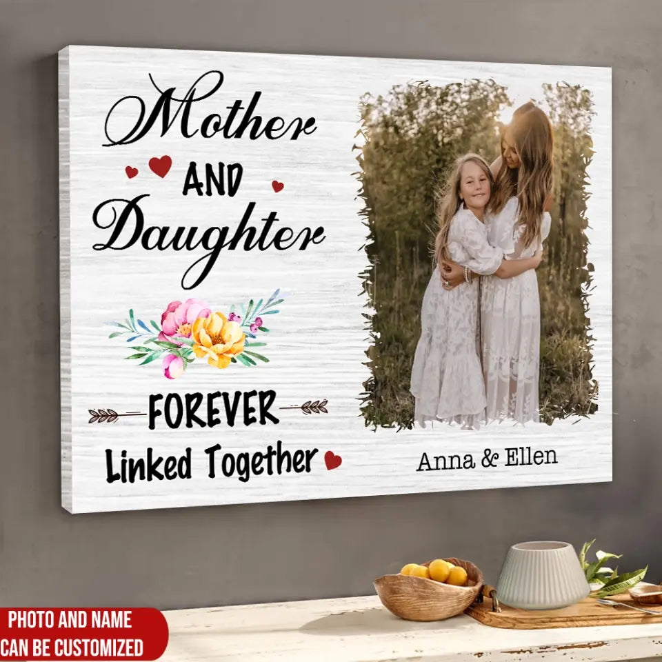 Mother And Daughter Forever Linked Together - Personalized Canvas, Gift For Mom, Mother And Kids Gift - CA112