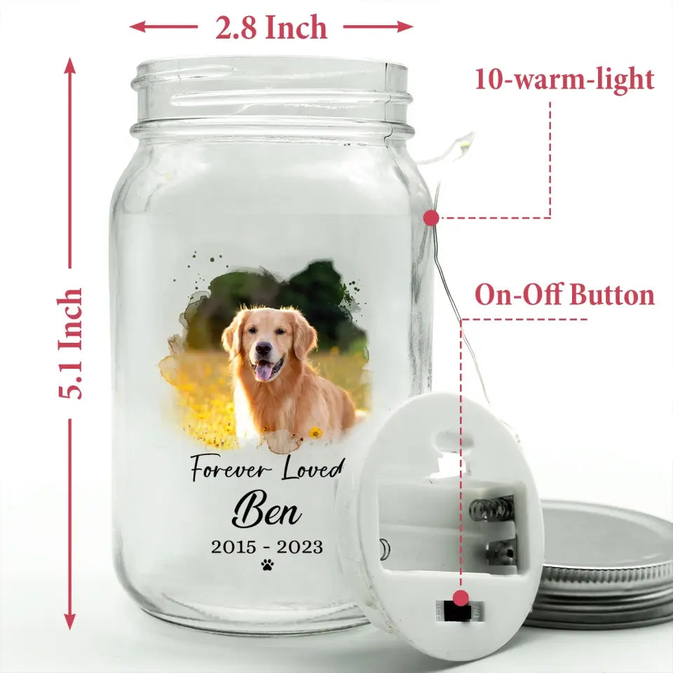 Pet Memorial Forever Loved - personalized Mason Jar Light, Gift For Dog Lover - MJL25