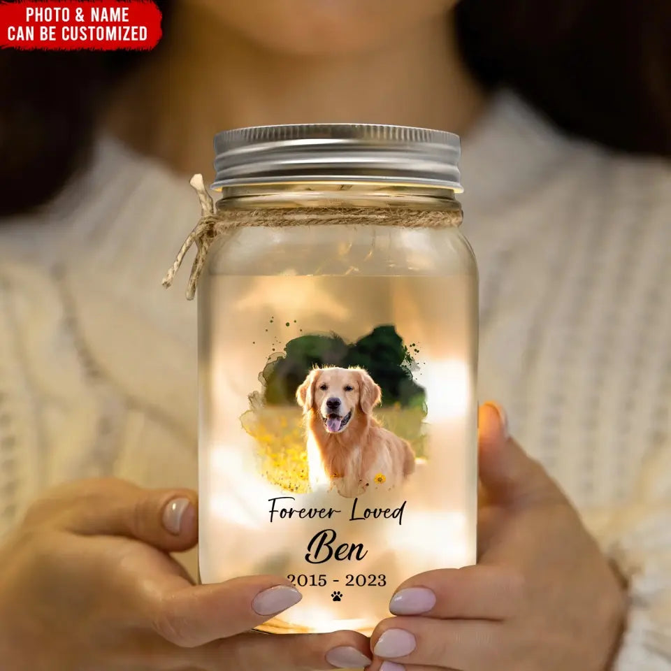 Pet Memorial Forever Loved - personalized Mason Jar Light, Gift For Dog Lover - MJL25
