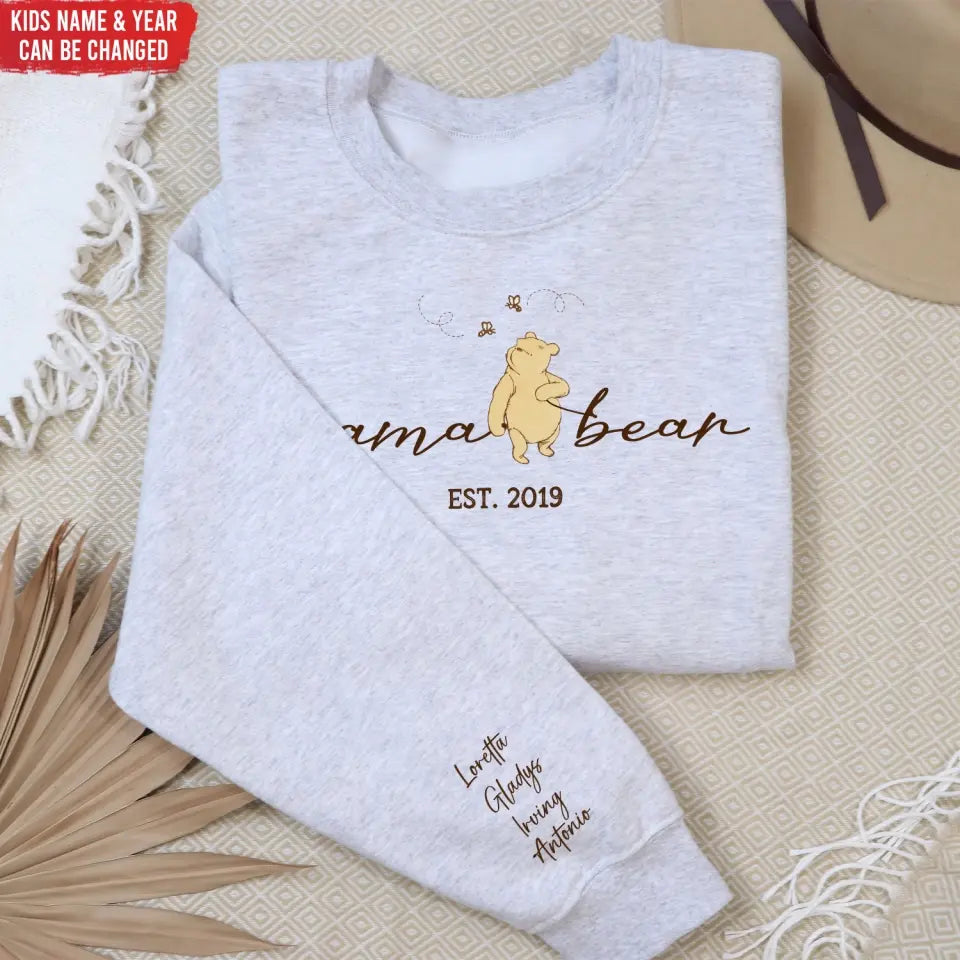 Mama Bear Custom Kids Name On Sleeve - Personalized Sleeve Print Sweatshirt, Gift For Mom - SW01