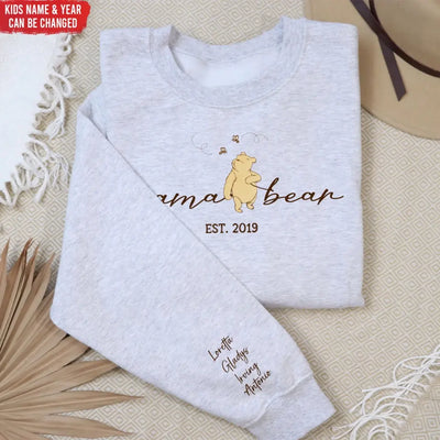Mama Bear Custom Kids Name On Sleeve - Personalized Sleeve Print Sweatshirt, Gift For Mom - SW01