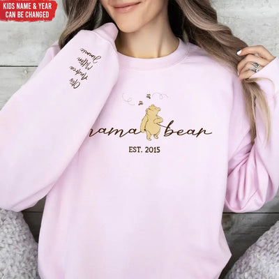 Mama Bear Custom Kids Name On Sleeve - Personalized Sleeve Print Sweatshirt, Gift For Mom - SW01