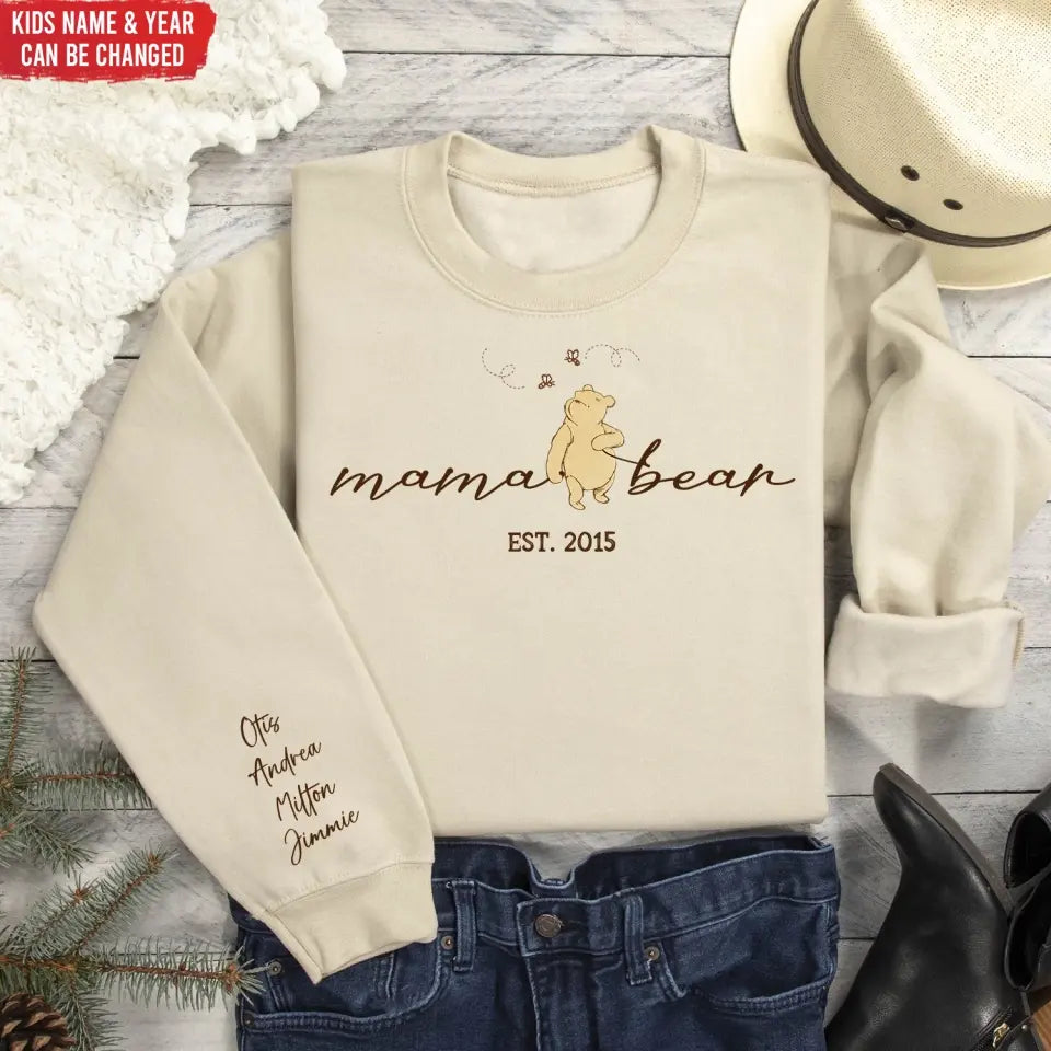 Mama Bear Custom Kids Name On Sleeve - Personalized Sleeve Print Sweatshirt, Gift For Mom - SW01