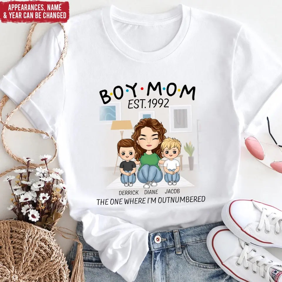 Boy Mom The One Where I’m Outnumbered - Personalized T-Shirt, Gift For Mother's Day - TS1159