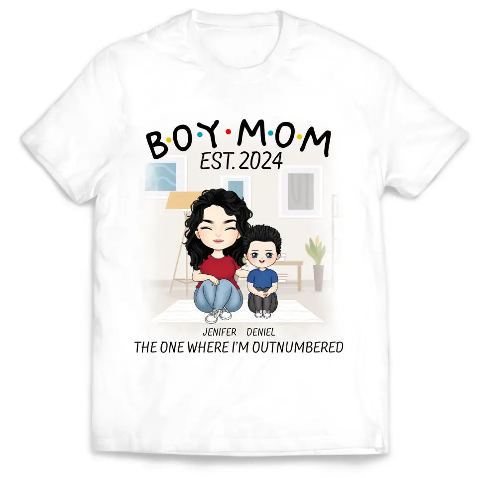Boy Mom The One Where I’m Outnumbered - Personalized T-Shirt, Gift For Mother&#39;s Day - TS1159