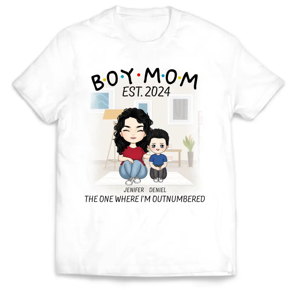 Boy Mom The One Where I’m Outnumbered - Personalized T-Shirt, Gift For Mother's Day - TS1159