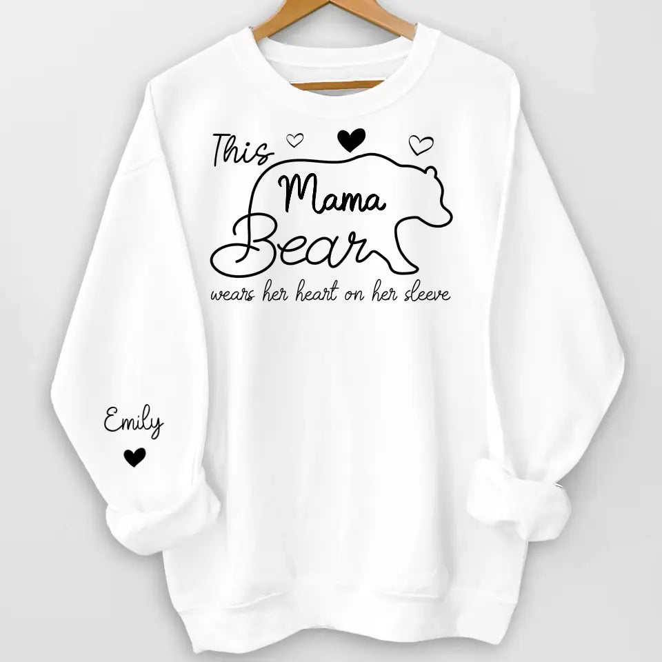 This Mama Bear Wears Her Heart On Her Sleeve - Personalized Sleeve Print Sweatshirt, Gift For Mom, Grandma - SW03