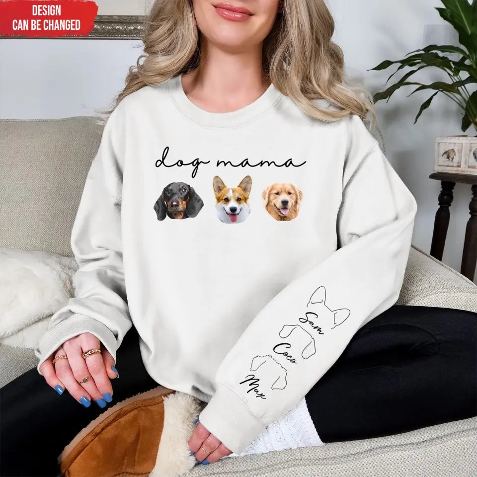 Custom Dog Mama Sweatshirt With Pet Name On Sleeve - Personalized Sleeve Print Sweatshirt, Gift For Dog Mom - SW06