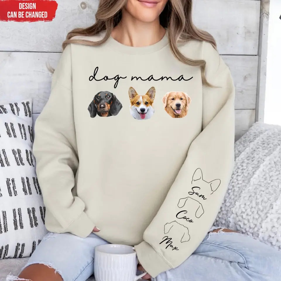 Custom Dog Mama Sweatshirt With Pet Name On Sleeve - Personalized Sleeve Print Sweatshirt, Gift For Dog Mom - SW06