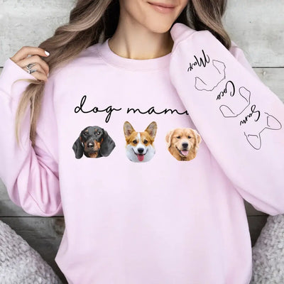 Custom Dog Mama Sweatshirt With Pet Name On Sleeve - Personalized Sleeve Print Sweatshirt, Gift For Dog Mom - SW06