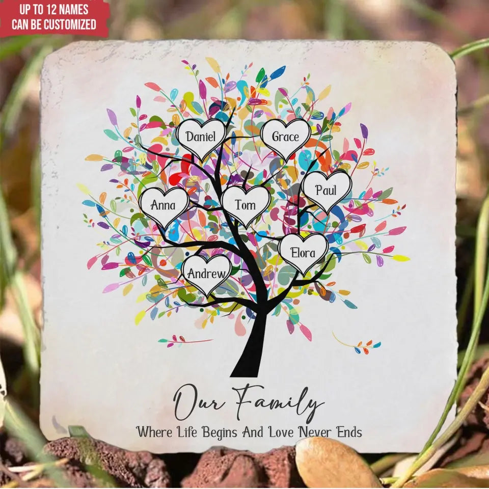 Our Family Where Life Begins And Love Never Ends - Personalized Stone, Family Decor - MS84