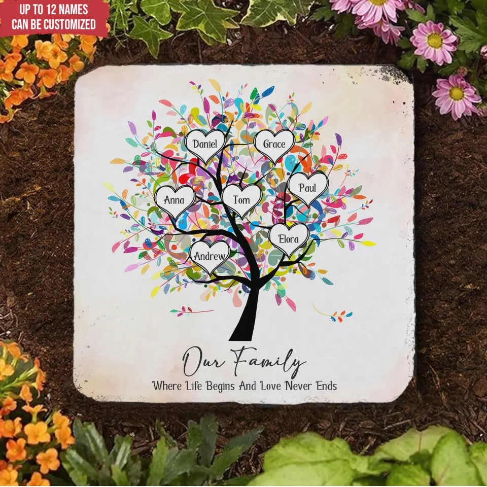 Our Family Where Life Begins And Love Never Ends - Personalized Stone, Family Decor - MS84