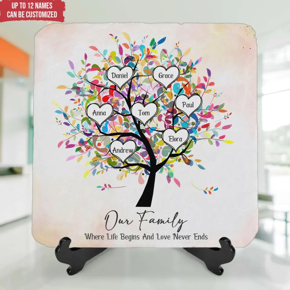 Our Family Where Life Begins And Love Never Ends - Personalized Stone, Family Decor - MS84
