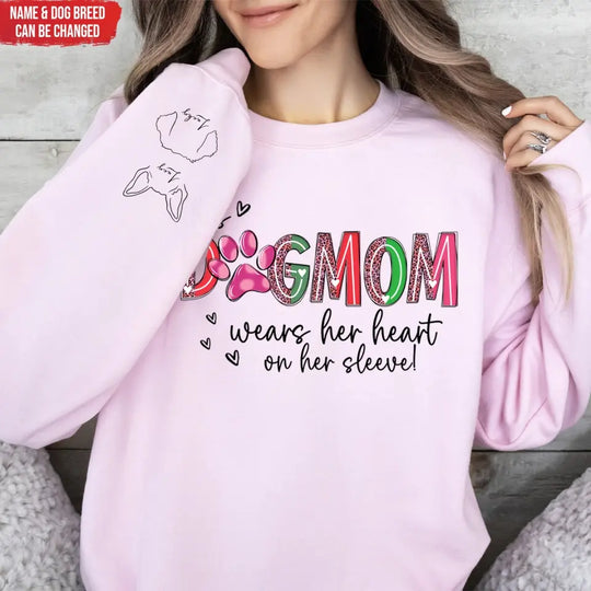 This Dog Mom Wears Her Heart On Her Sleeve - Personalized Sleeve Print Sweatshirt, Gift For Dog Lover - SW05